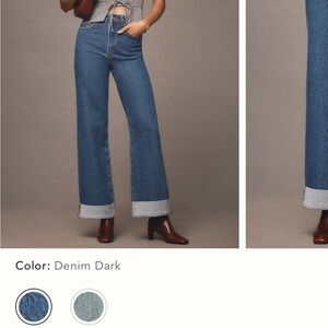 Pilcro Blue Flare Wide Leg Jeans with Cuffed Hem - The Austyn High-Rise